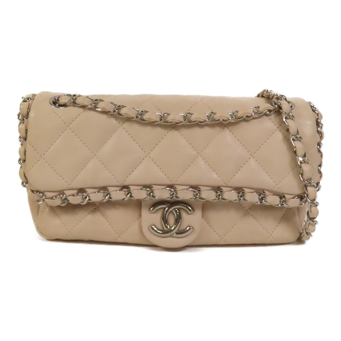 Beige Calfskin Chanel CC Silver Hardware Shoulder Bag (1 of 15)