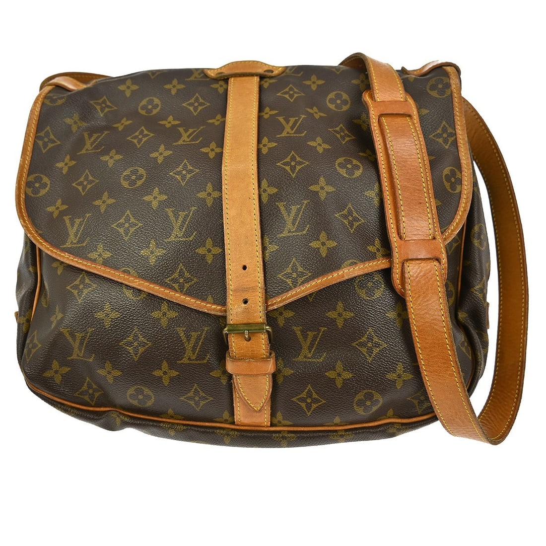 Louis Vuitton Saumur 35 Monogram Shoulder Bag M42254 Brown Leather (1 of 9)
