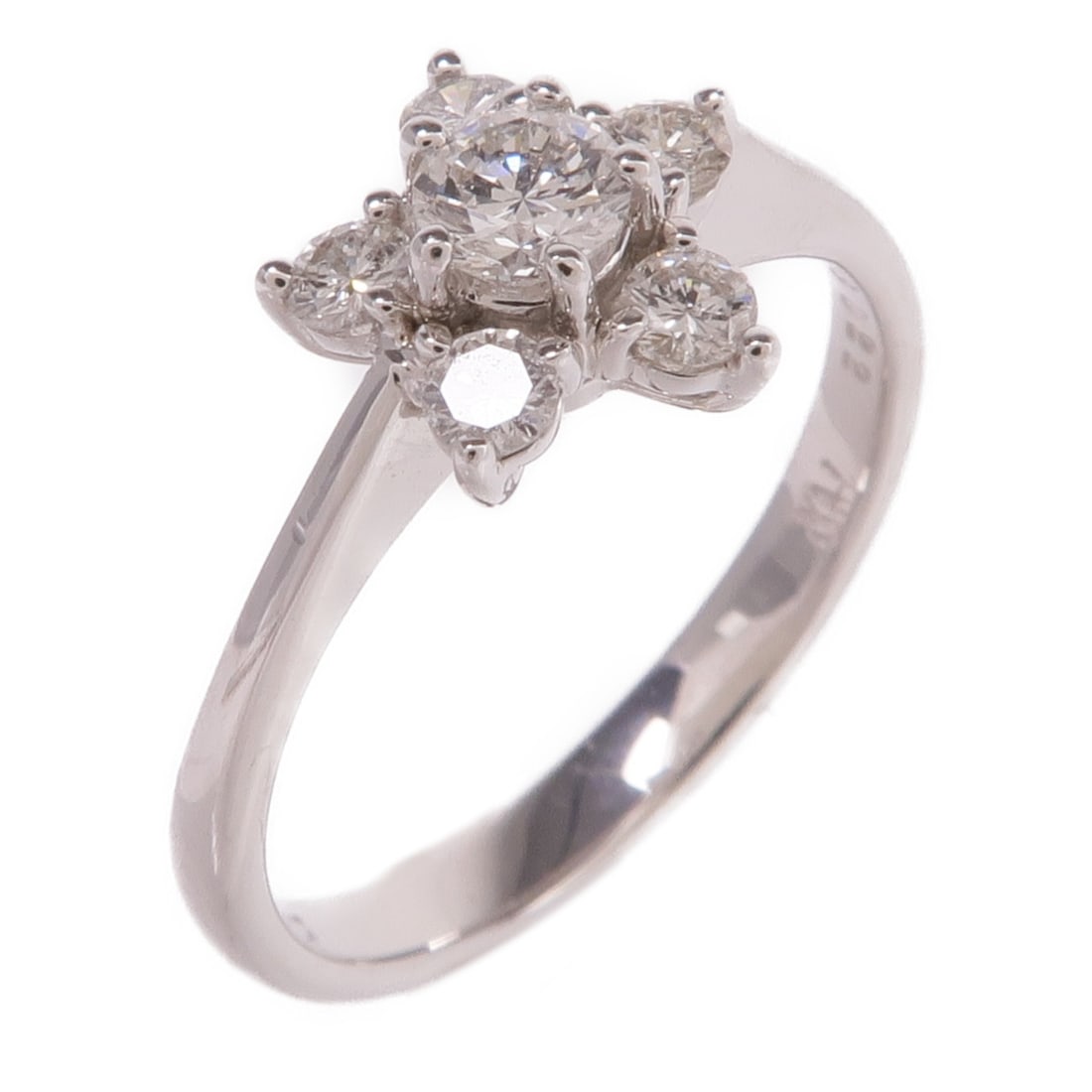Diamond Ring in 18K White Gold Size 5.25 by JEWELRY: Diamond Ring in 18K White Gold Size 5.25 by JEWELRY This exquisite diamond ring is crafted from 18K white gold, featuring a stunning clear diamond at its center. The ring is a size 5.25, making it a p