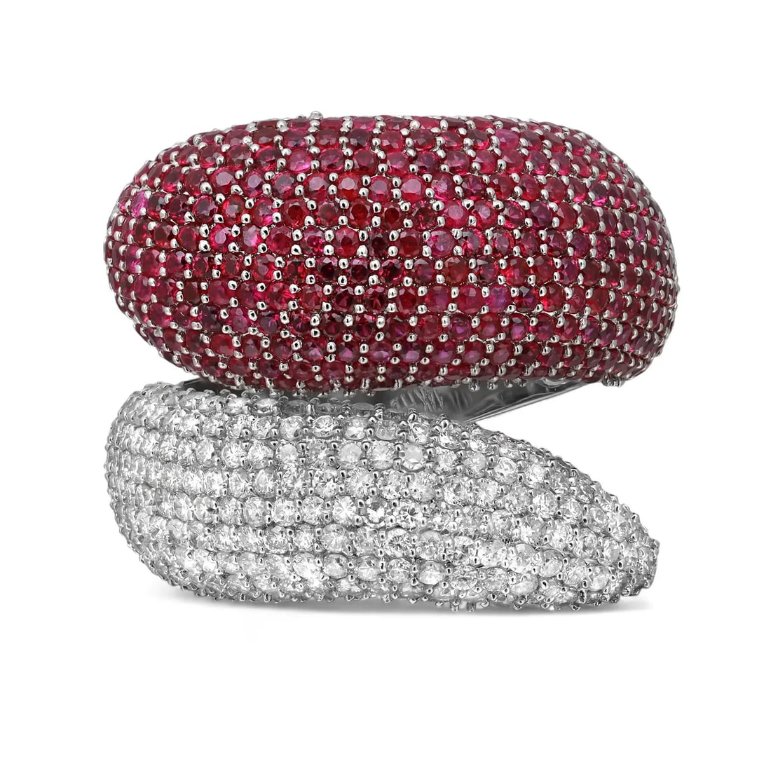 Rachel Koen 14K White Gold Ruby Diamond Bypass Cocktail Ring 2.40Ctw 1.26Ctw (1 of 5)