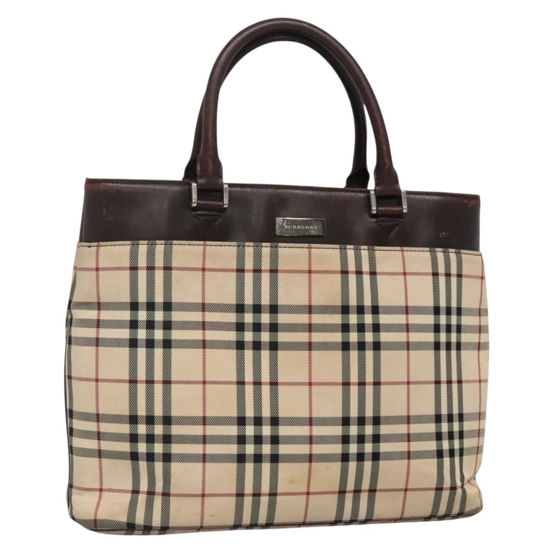 Burberry Nova Check Beige Silver Canvas Hand Bag Auth: Burberry Nova Check Beige Silver Canvas Hand Bag Auth This Burberry Nova Check Hand Bag combines a stylish beige and silver canvas exterior, making it a versatile accessory for any outfit. With approx