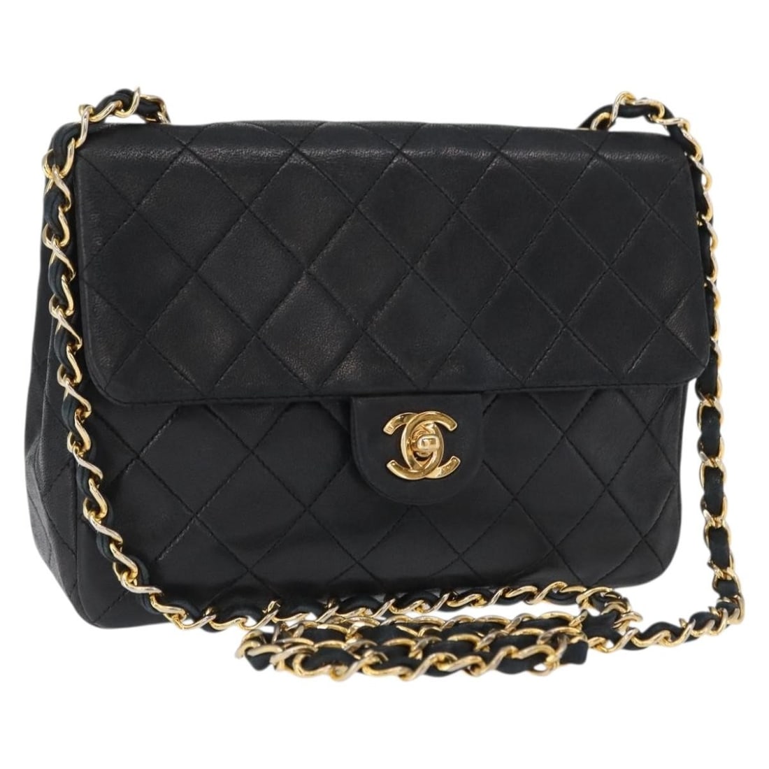 Chanel Matelasse 20 Black Lambskin Shoulder Bag with Gold CC Chain France: Chanel Matelasse 20 Black Lambskin Shoulder Bag with Gold CC Chain France This is a CHANEL Matelasse 20 chain shoulder bag crafted from black lambskin leather with gold-tone accents. The bag features
