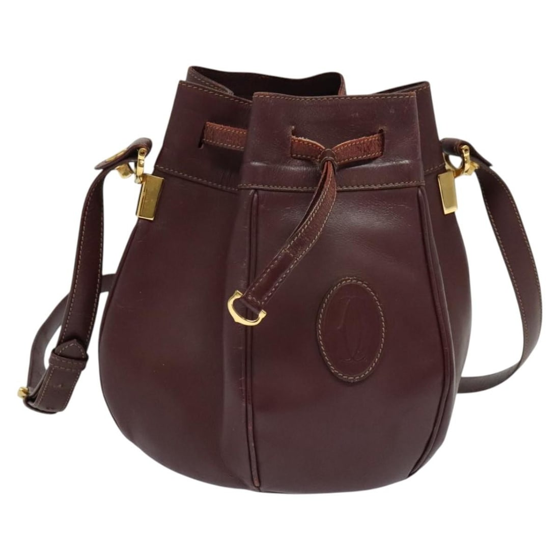 CARTIER Bordeaux Leather Shoulder Bag with Gold Accents (1 of 18)