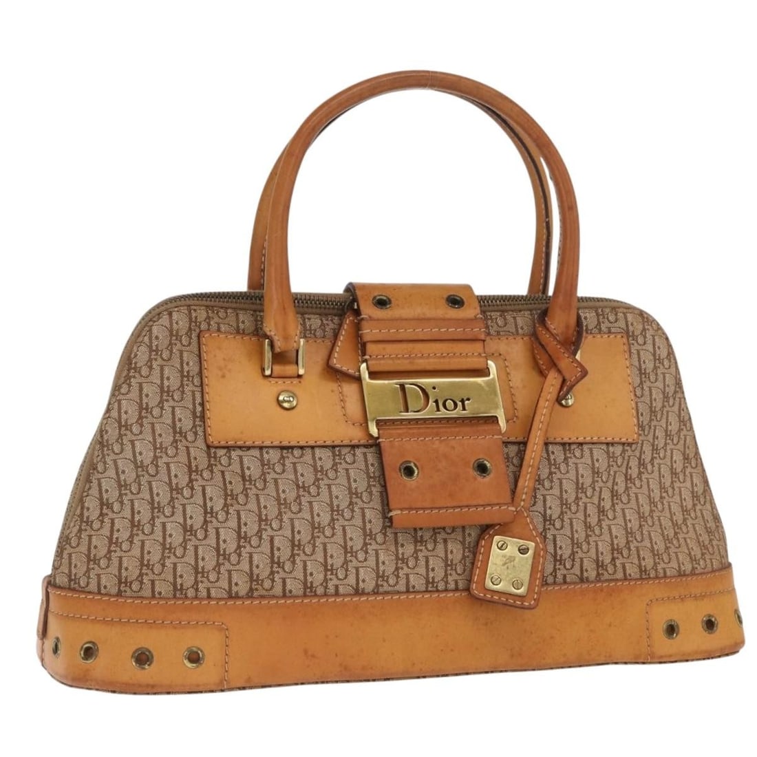 Beige Gold Christian Dior Trotter Canvas Street Chic Handbag with Guarantee Card: Beige Gold Christian Dior Trotter Canvas Street Chic Handbag with Guarantee Card This Christian Dior Trotter Canvas Street Chic Hand Bag features a beige and gold color scheme and is crafted in Italy