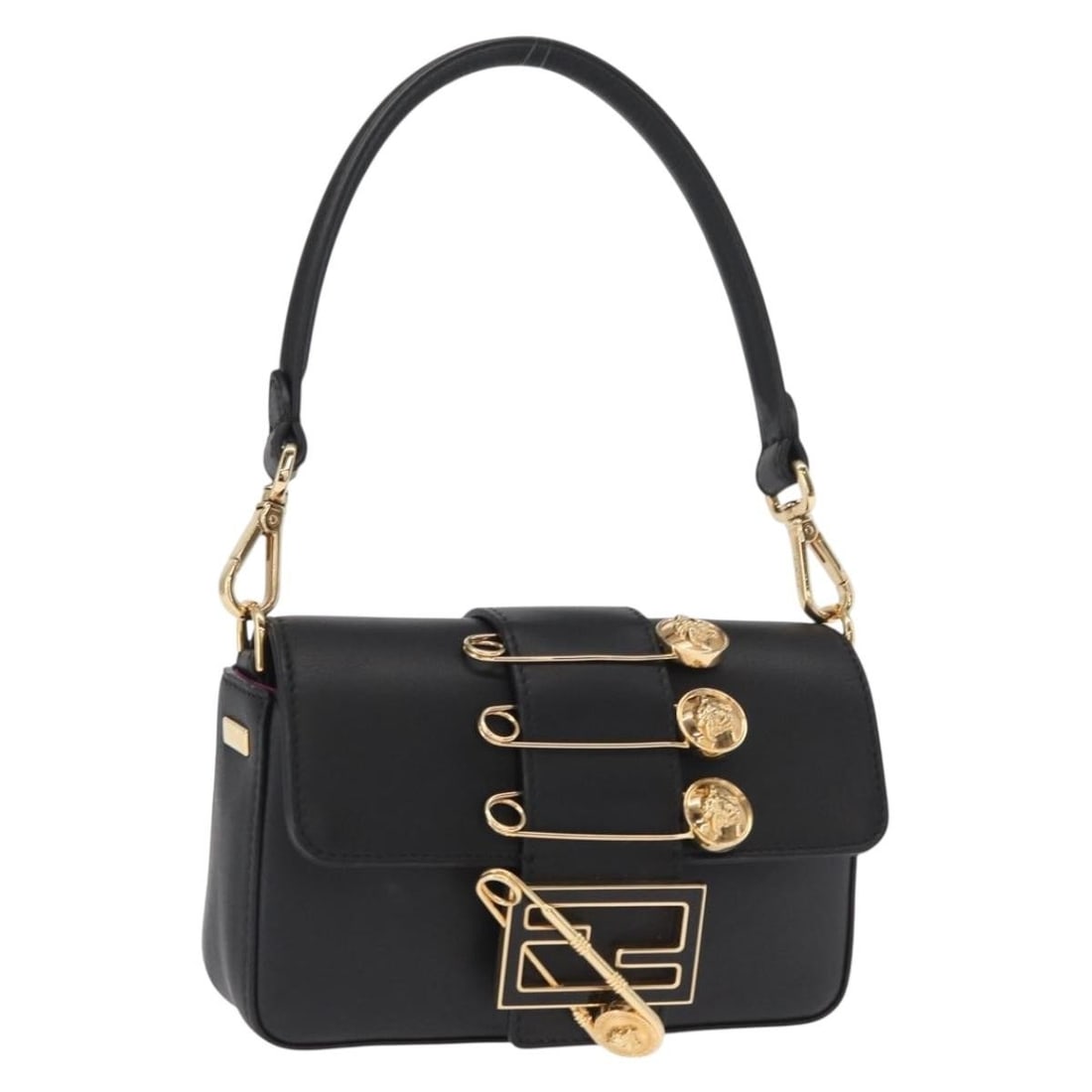 Fendace Medusa Safety Pin Black Leather Handbag by Fendi and Versace (1 of 18)