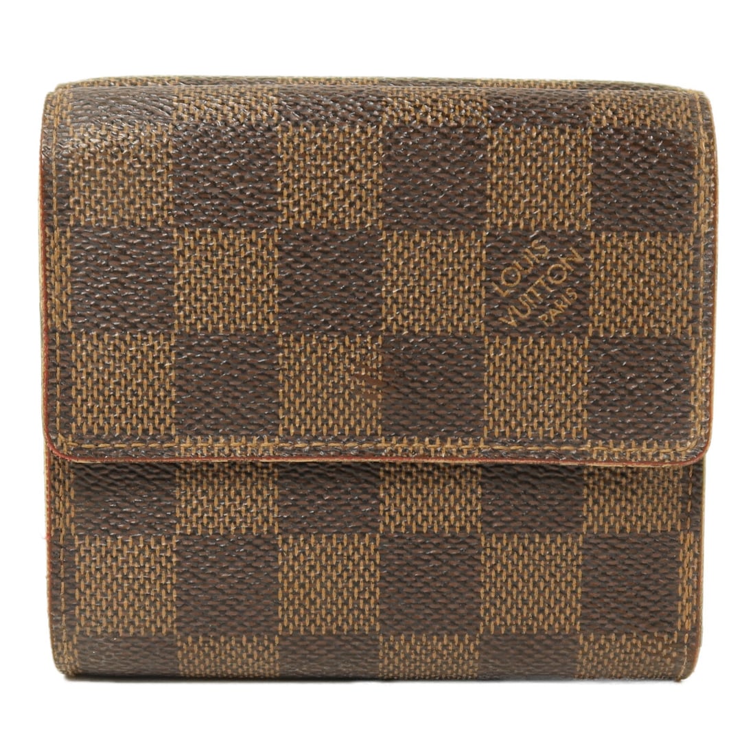 Damier Brown Tri-Fold Wallet with Gold Hardware by Louis Vuitton N61652: Damier Brown Tri-Fold Wallet with Gold Hardware by Louis Vuitton N61652 This Louis Vuitton tri-fold wallet features a brown Damier pattern crafted from PVC coated canvas. Designed for holding coins an