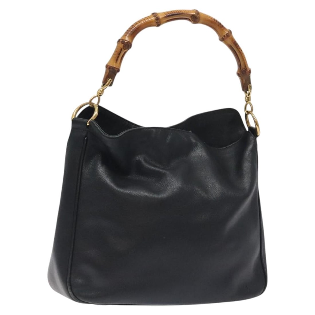 GUCCI Bamboo Leather Hand Bag Black Gold 001 0166 1638 Auth Italy (1 of 18)