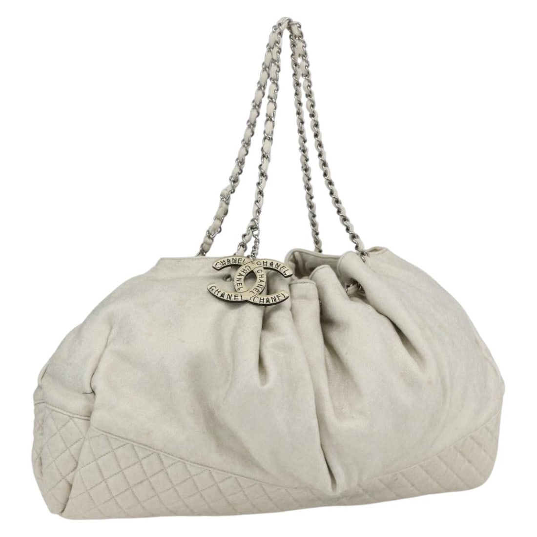 CHANEL Melrose Cabas Beige Silver Cotton Shoulder Bag Authentic (1 of 18)