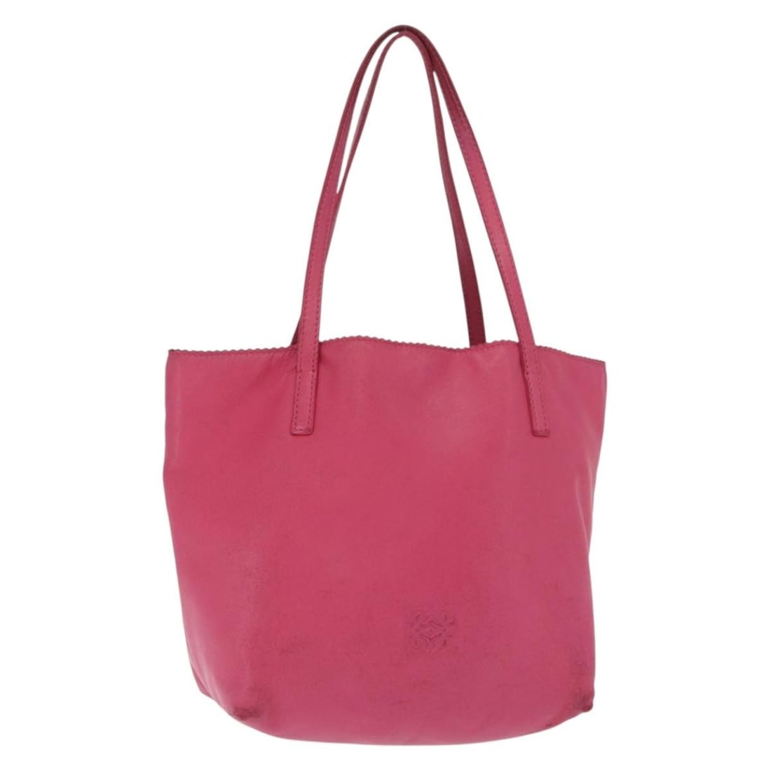 Loewe Pink and Silver Leather Handbag Made in Spain: Loewe Pink and Silver Leather Handbag Made in Spain This LOEWE hand bag features a pink and silver leather exterior with silver-tone hardware. The bag is crafted in Spain and includes a top handle wit