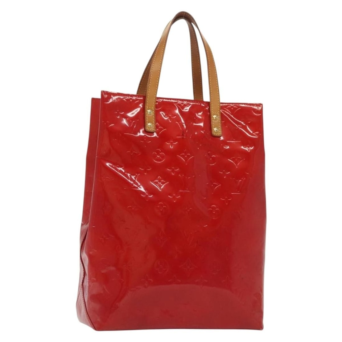 LOUIS VUITTON Monogram Vernis Reade MM Hand Bag Red Patent Leather M91086 (1 of 18)