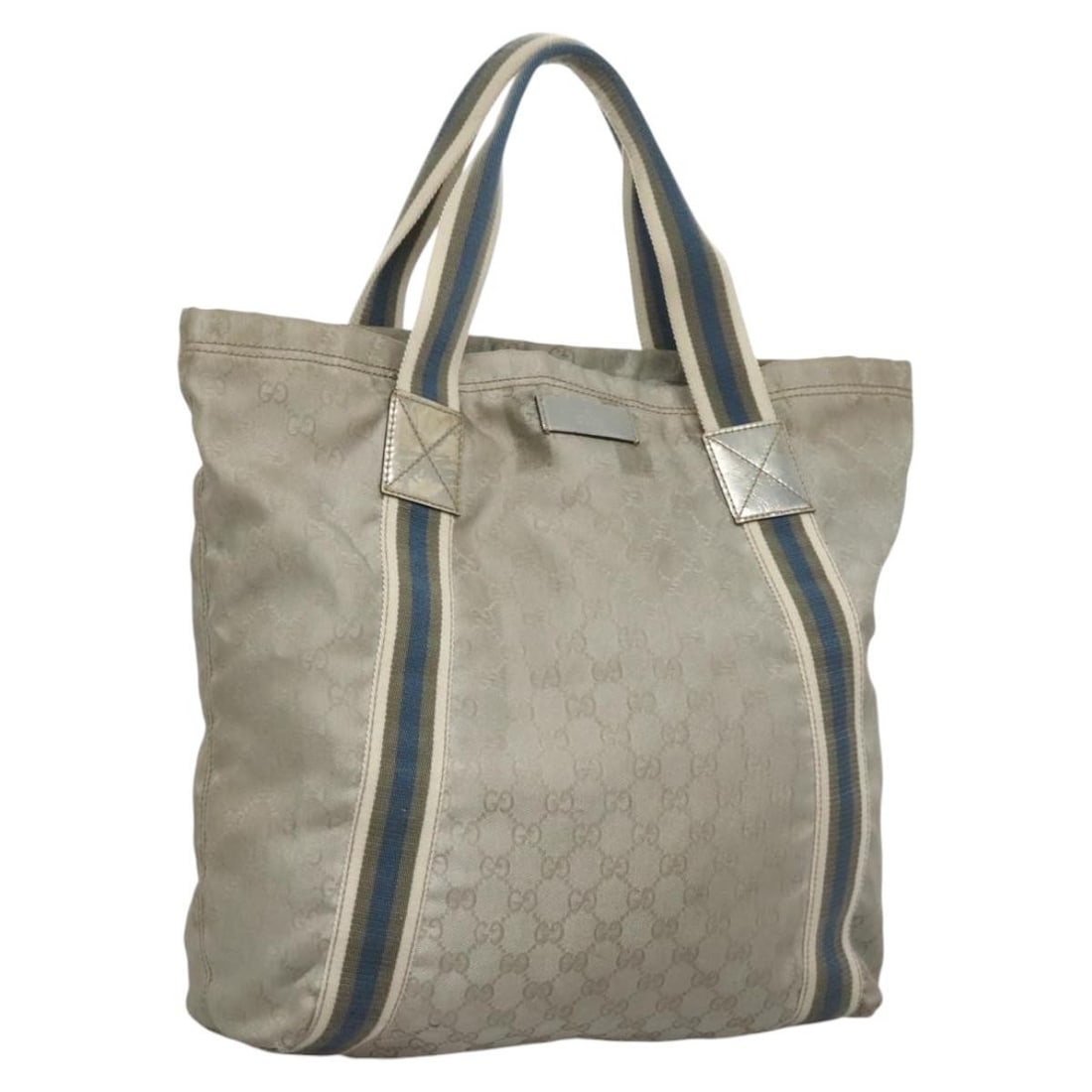 GUCCI GG Canvas Sherry Line Tote Bag Silver Blue 189669 Made in Italy (1 of 18)