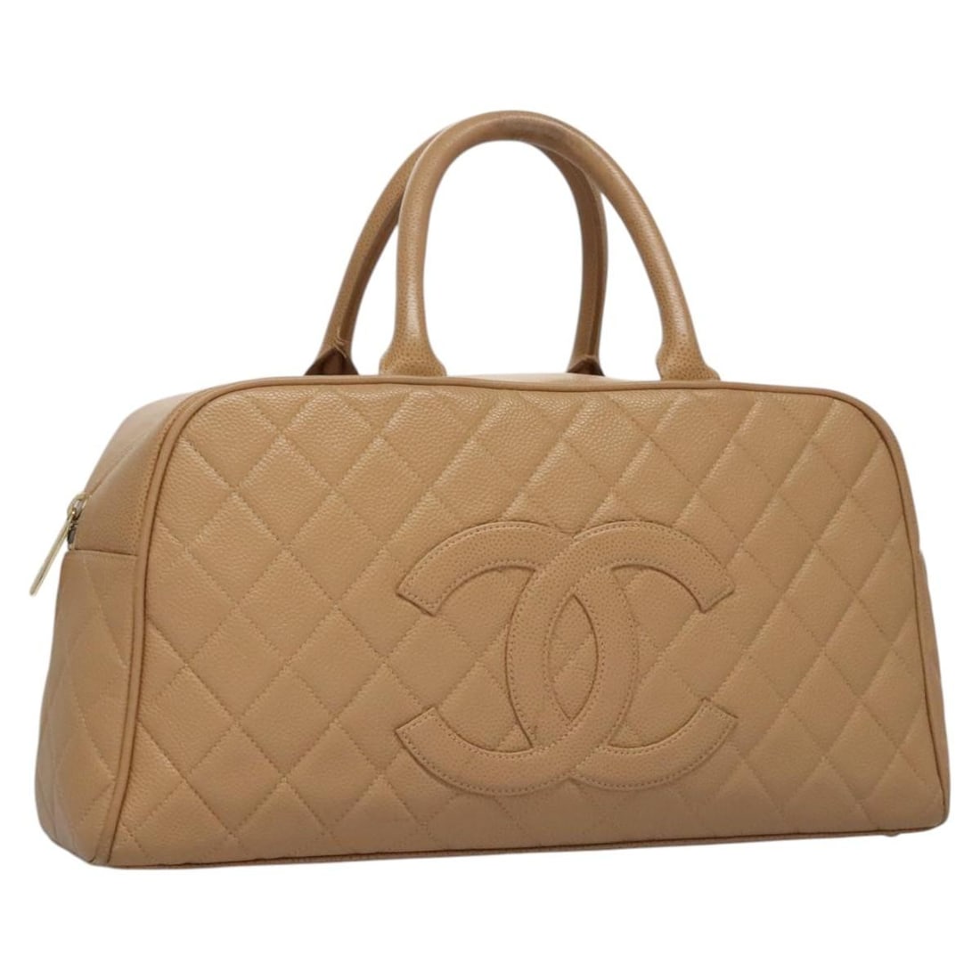 CHANEL Matelasse Hand Bag Caviar Skin Beige Gold Auth BA453A: CHANEL Matelasse Hand Bag Caviar Skin Beige Gold Auth BA453A Experience the elegance of this CHANEL Matelasse Hand Bag, expertly crafted from luxurious grained calfskin in a sophisticated beige and go