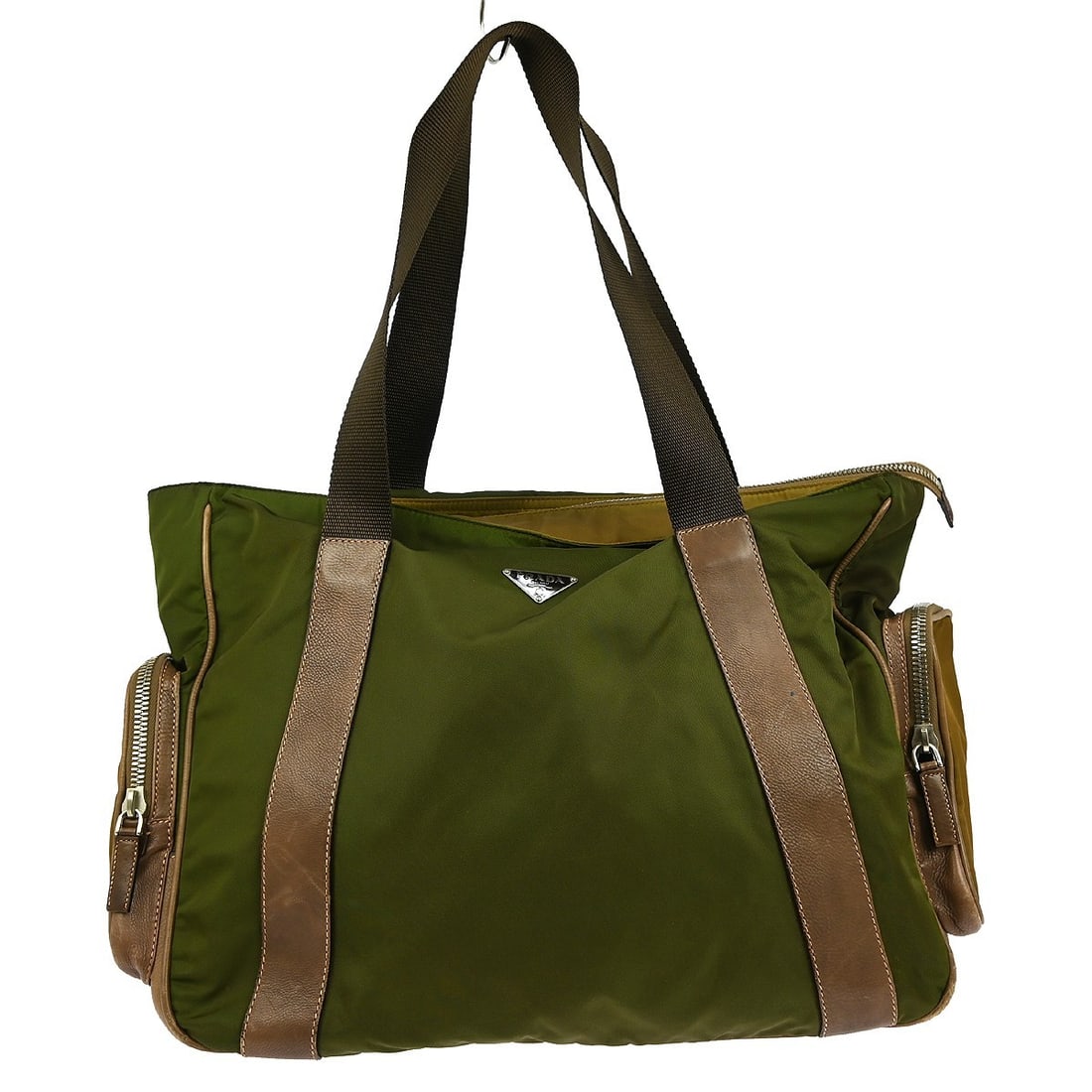 Prada Khaki Nylon Tote Handbag 31 NQ03014 Casual Style (1 of 9)
