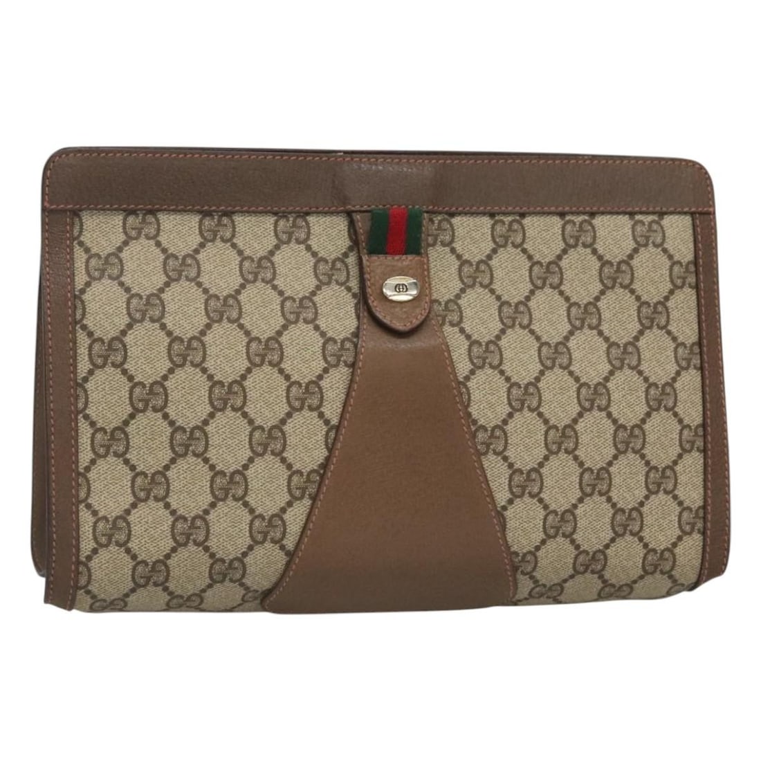 GUCCI GG Supreme Web Sherry Clutch Bag Beige PVC Auth 89 01 033 (1 of 17)