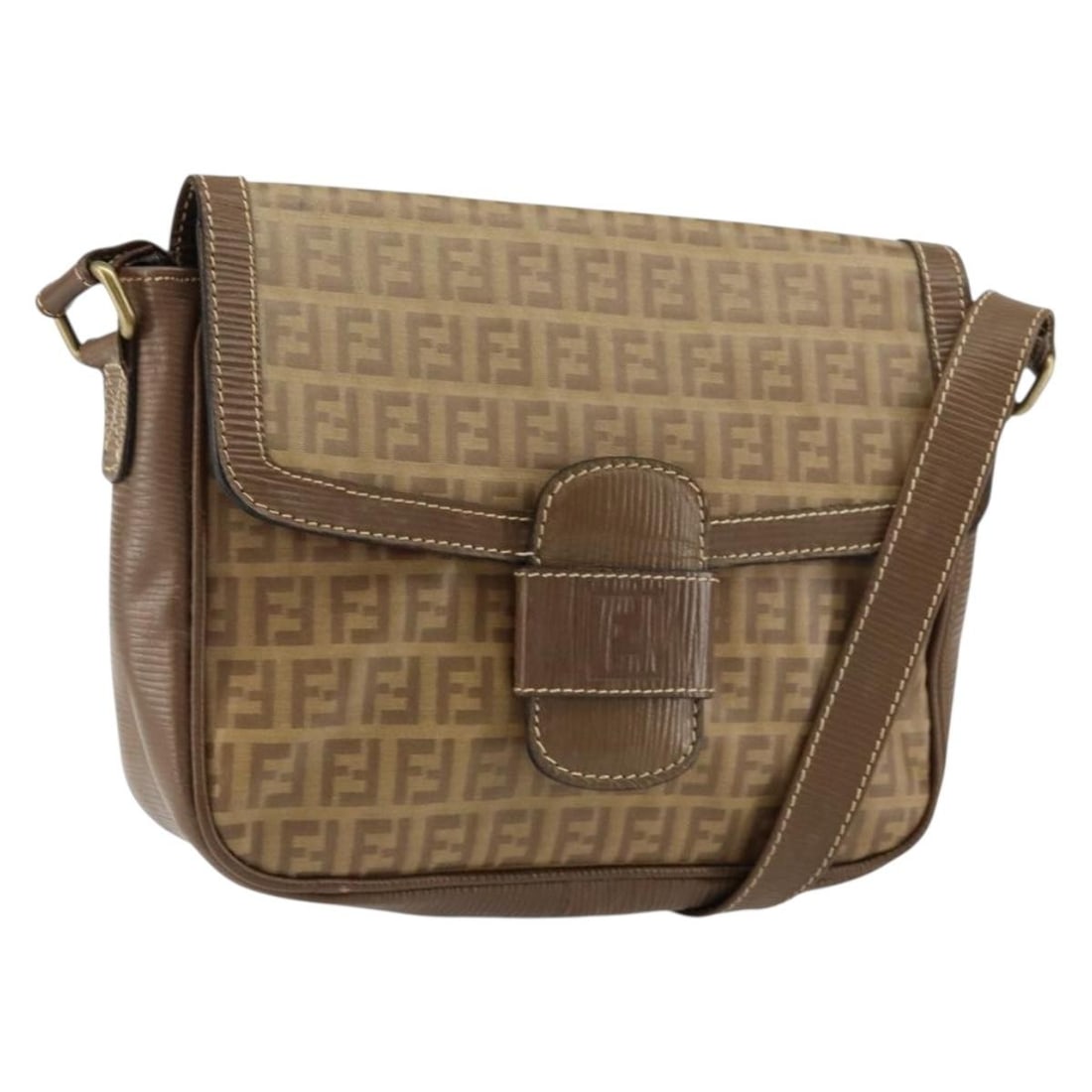 FENDI Zucchino Beige Coated Canvas Shoulder Bag Auth 155500 (1 of 18)