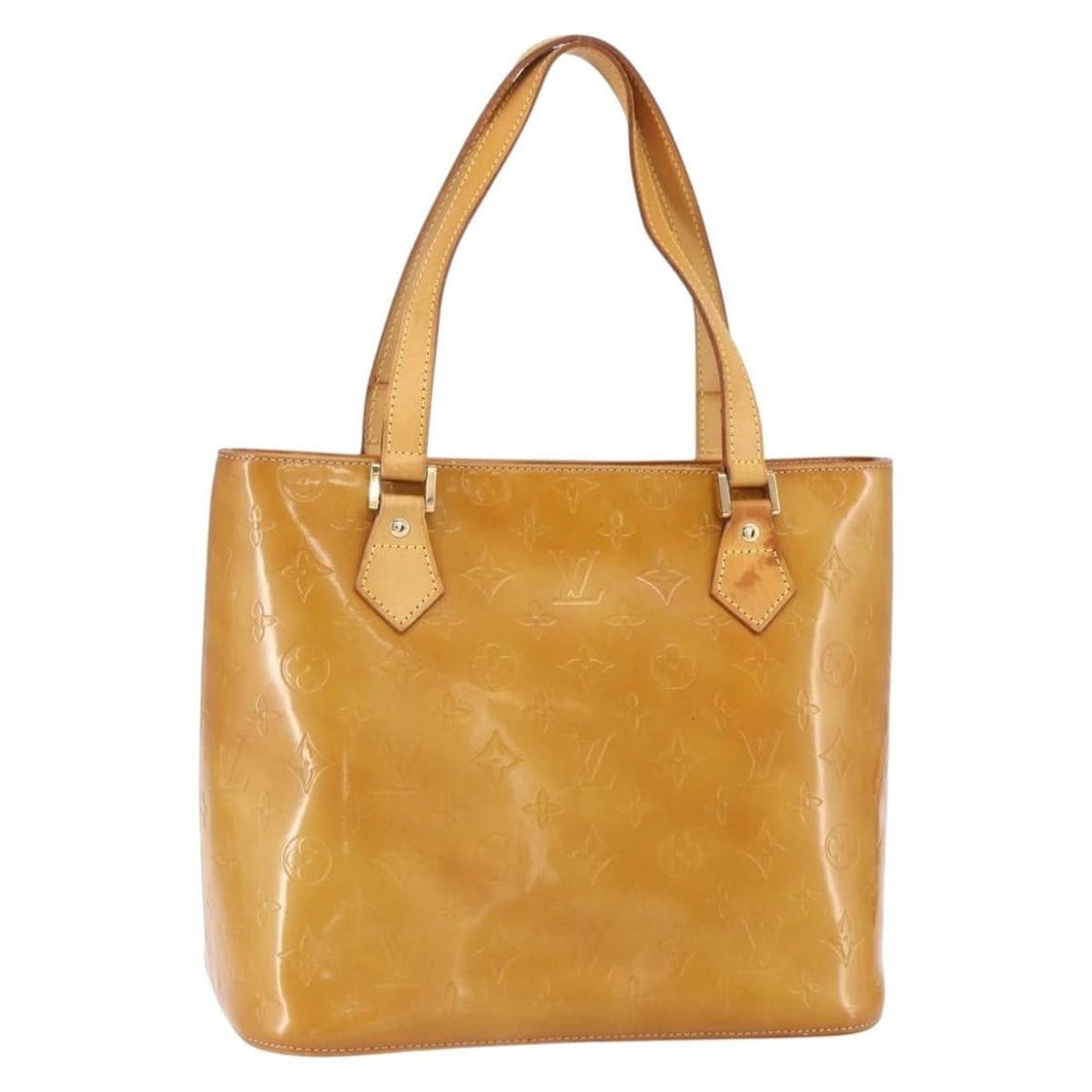 LOUIS VUITTON Monogram Vernis Houston Hand Bag Beige M91004 Auth (1 of 18)