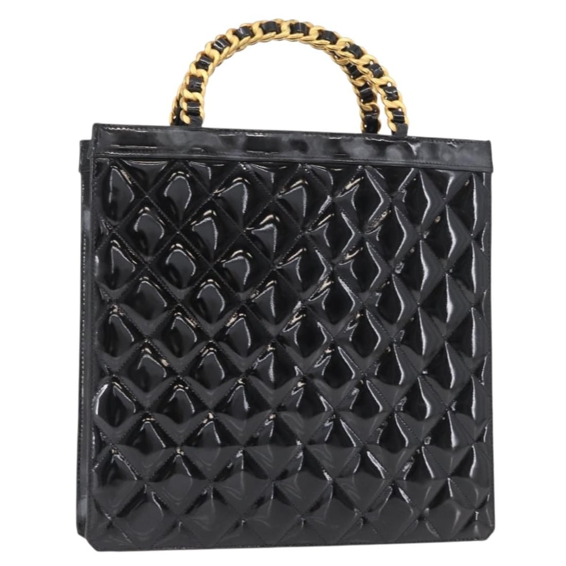 CHANEL Black Gold Matelasse Patent Leather Hand Bag Auth 142095 (1 of 18)