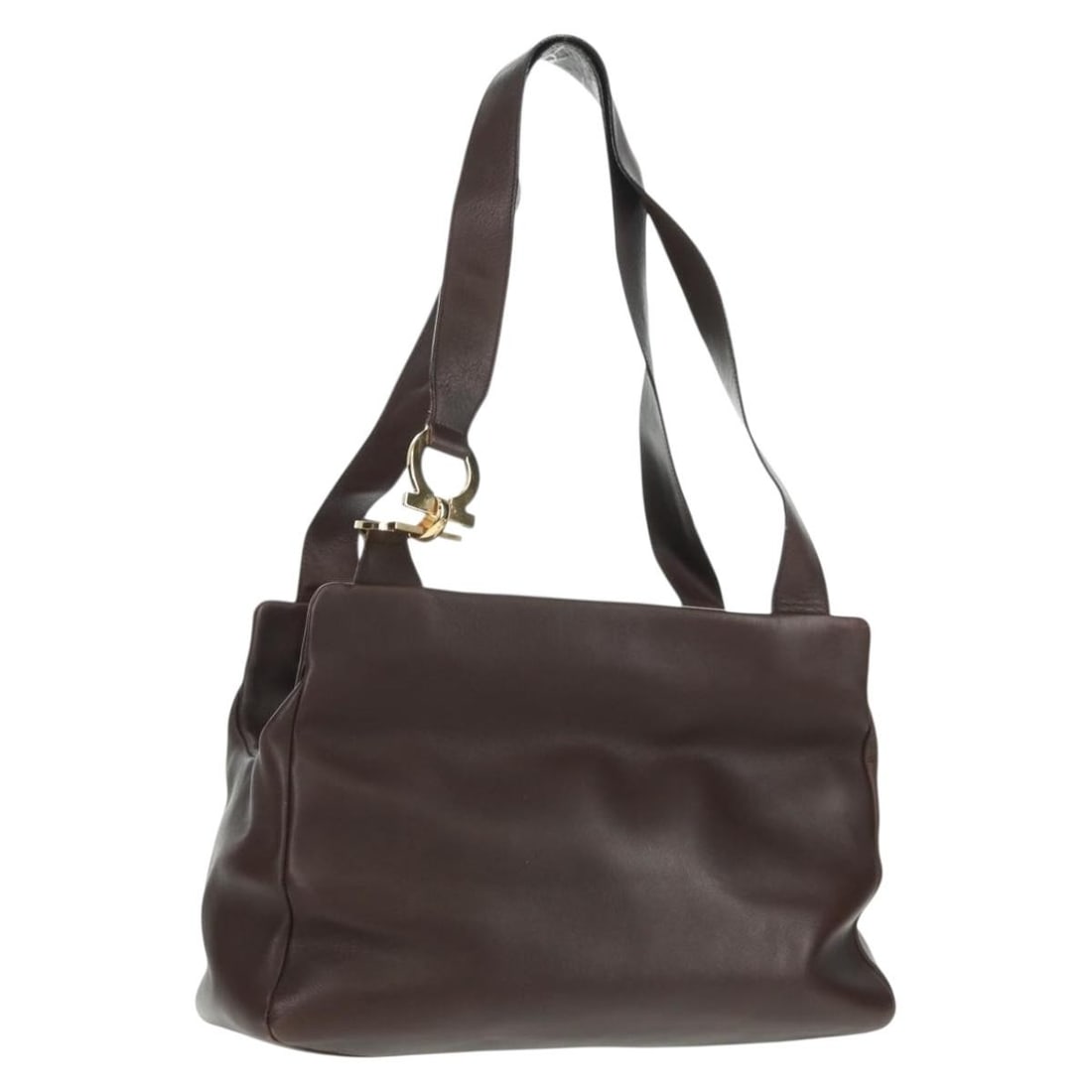 Salvatore Ferragamo Brown Leather Tote Bag Gold Accents Italy (1 of 18)