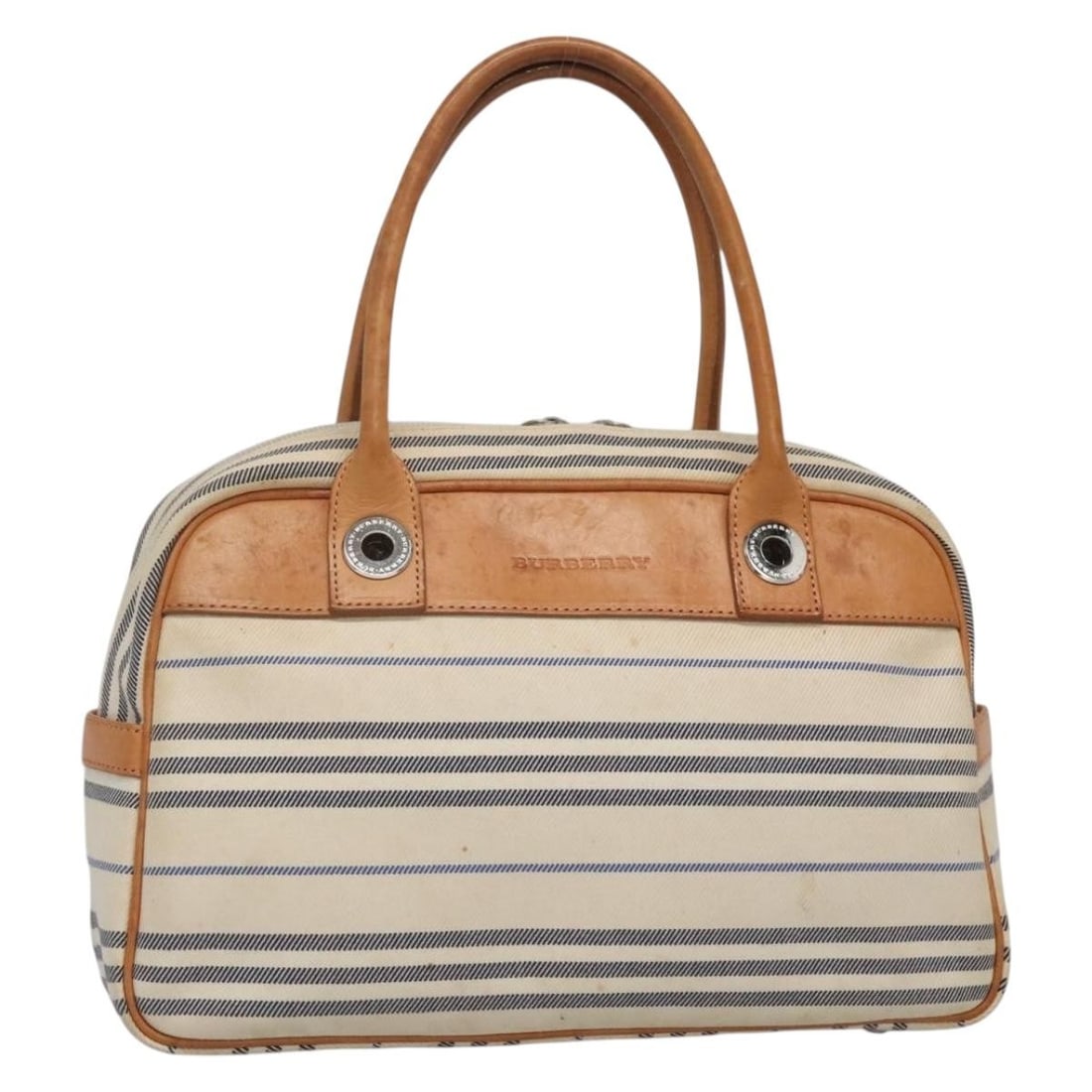 BURBERRY Canvas Leather Hand Bag White Silver Authentic: BURBERRY Canvas Leather Hand Bag White Silver Authentic This BURBERRY hand bag combines elegance with functionality, crafted from durable canvas in a chic white and silver color scheme. The spacious i