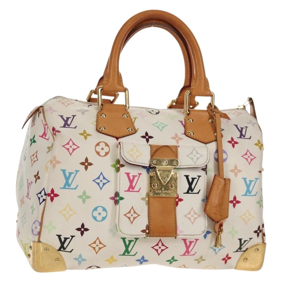LOUIS VUITTON Monogram Multicolor Speedy 30 Hand Bag White M92643 Authentic (1 of 18)