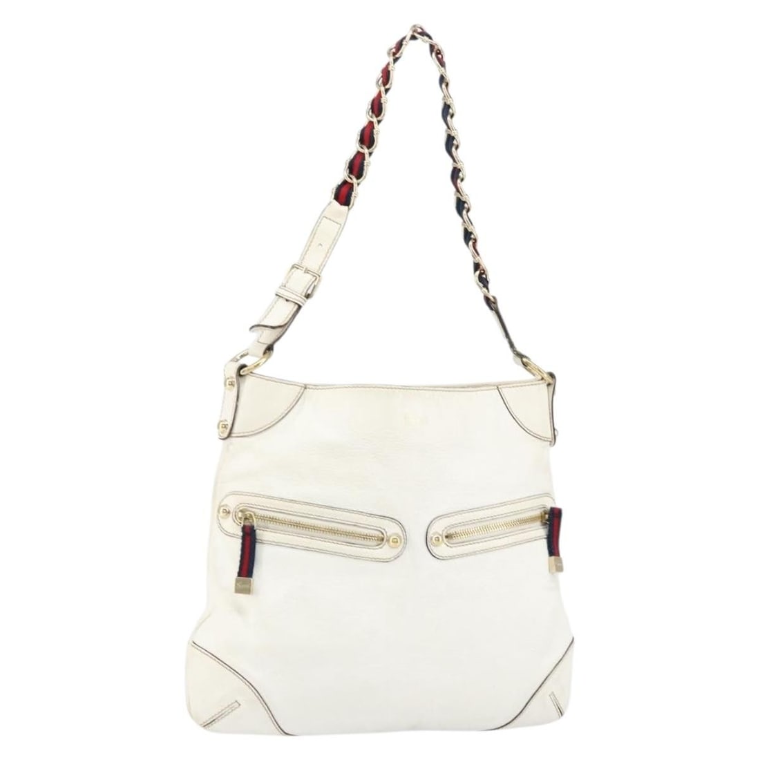 GUCCI 154392 White Leather Shoulder Bag Gold Hardware Auth (1 of 18)