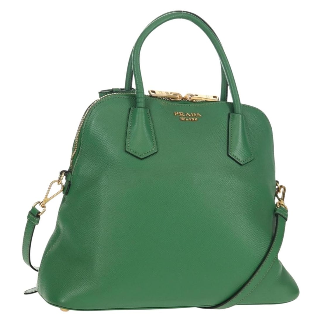 PRADA Saffiano Leather Hand Bag Green Gold Authentic 150877V: PRADA Saffiano Leather Hand Bag Green Gold Authentic 150877V This authentic PRADA Hand Bag is crafted from durable Saffiano leather, featuring a stunning green and gold color combination. Designed for