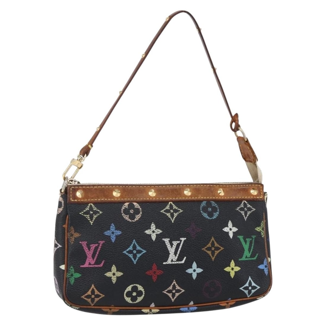 LOUIS VUITTON Black Multicolor Canvas Pochette Accessoires Pouch M92648 Auth (1 of 18)