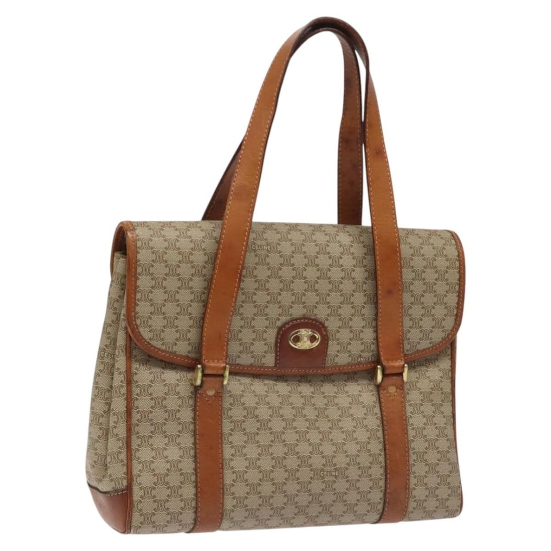 CELINE Macadam Beige PVC Leather Hand Bag Italy Auth 115341: CELINE Macadam Beige PVC Leather Hand Bag Italy Auth 115341 This elegant CELINE Macadam Canvas Hand Bag is crafted in Italy, showcasing a stylish beige exterior made from durable PVC leather and Macad