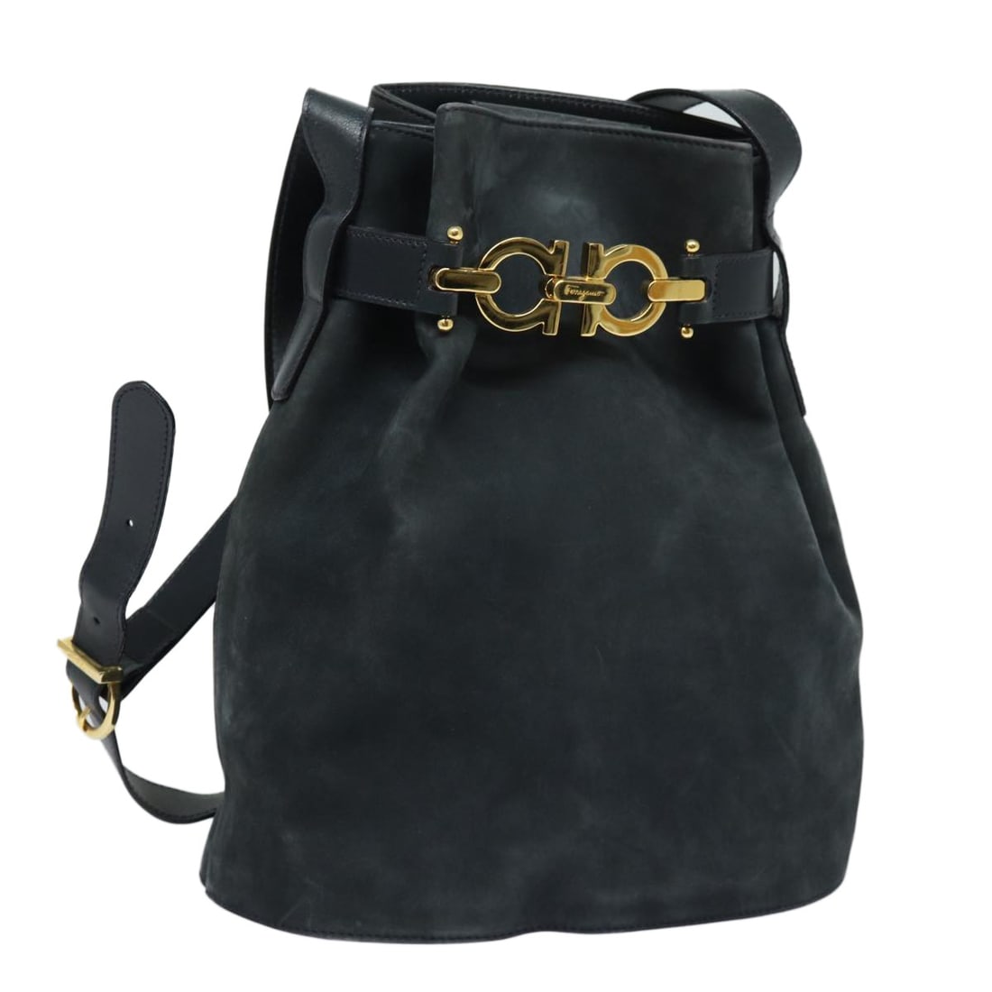 Salvatore Ferragamo Navy Suede Gancini Shoulder Bag Authentic (1 of 18)