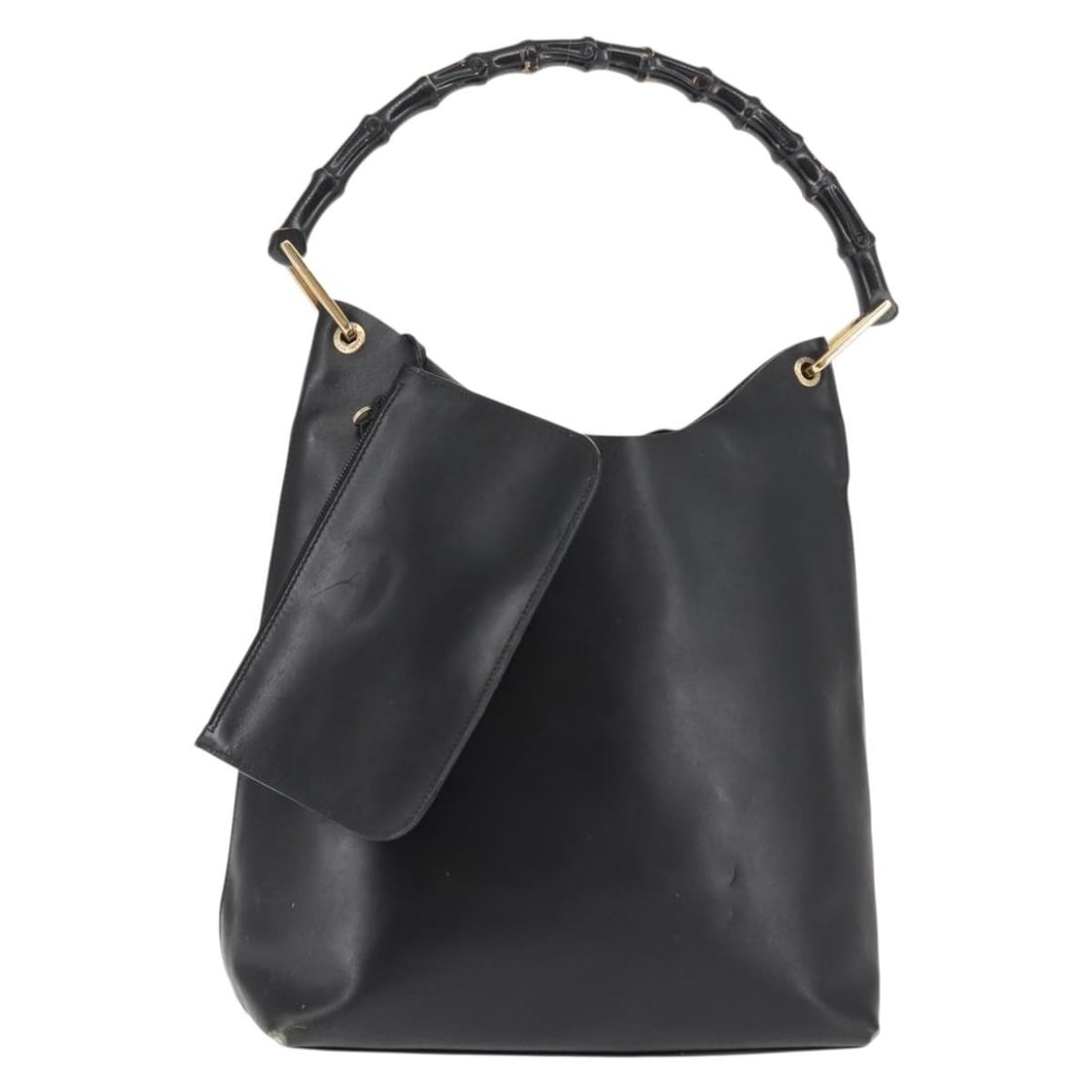 GUCCI Bamboo Leather Shoulder Bag Black Gold Auth 001 1013 1881 (1 of 18)