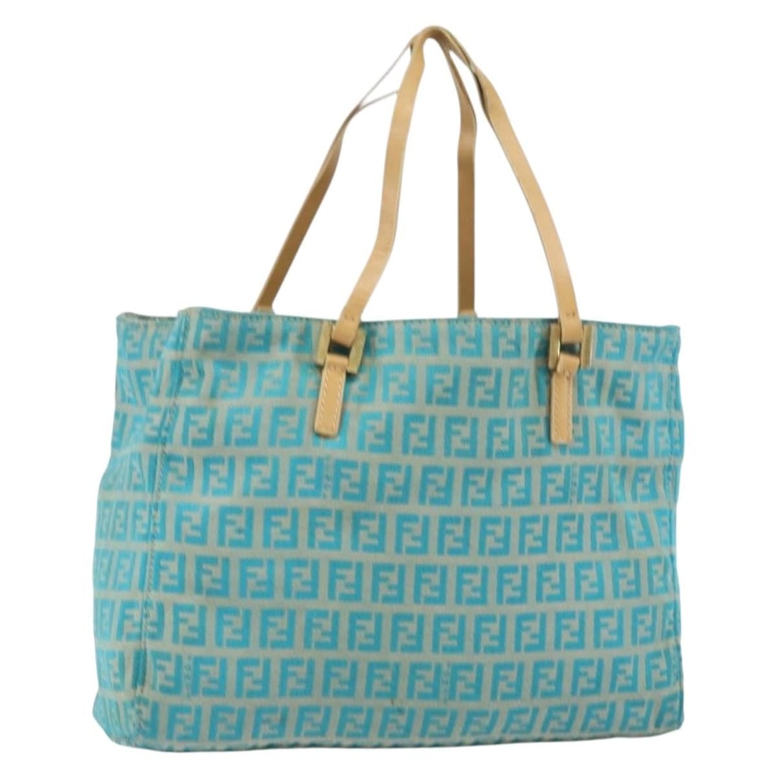 FENDI Zucchino Canvas Tote Bag Turquoise Blue Gold Auth 143679: FENDI Zucchino Canvas Tote Bag Turquoise Blue Gold Auth 143679 This authentic FENDI Zucchino Canvas Tote Bag showcases a stunning turquoise blue and gold color combination, making it a stylish additio