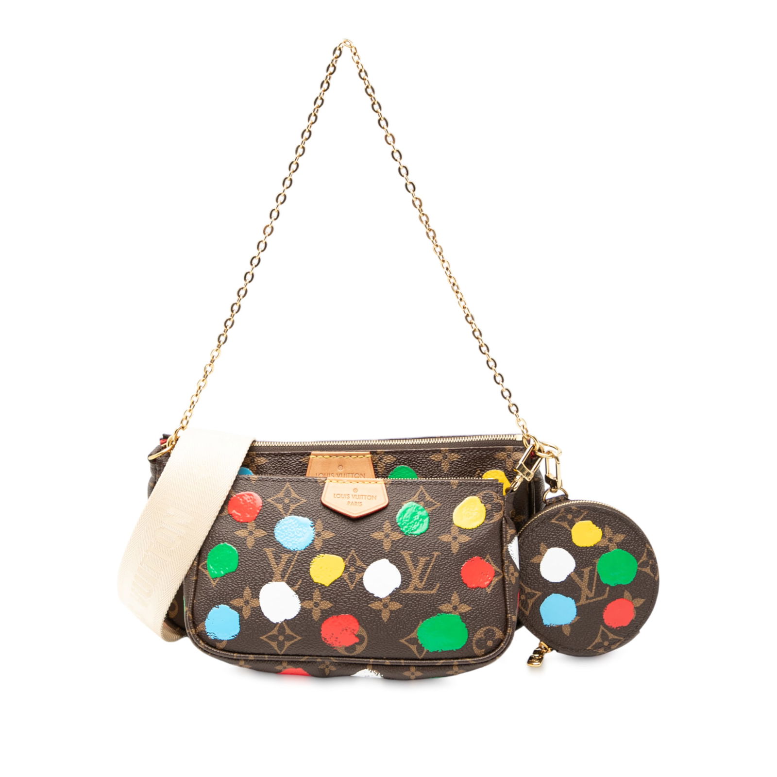 Louis Vuitton Yayoi Kusama Monogram Painted Dots Multi Pochette Bag: Louis Vuitton Yayoi Kusama Monogram Painted Dots Multi Pochette Bag The Louis Vuitton Yayoi Kusama Monogram Painted Dots Multi Pochette Accessoires is a stylish and versatile bag crafted from monogram