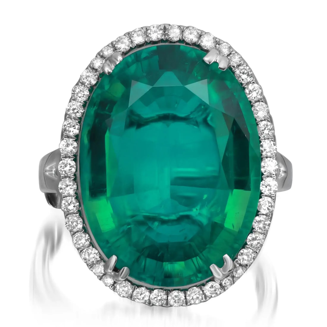 Rachel Koen Lab-Created Emerald Diamond Cocktail Ring 18K White Gold Adjustable Size 6.5-7 (1 of 5)