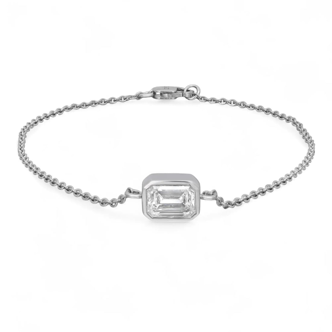 Rachel Koen 14K White Gold 1.00ctw Emerald Cut Lab Grown Diamond Bracelet: Rachel Koen 14K White Gold 1.00ctw Emerald Cut Lab Grown Diamond Bracelet Elevate your jewelry collection with this stunning emerald cut lab grown diamond chain bracelet. Crafted from premium 14K whit