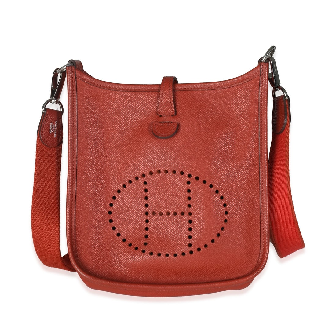 Hermes Mini Evelyne TPM Red Leather Shoulder Bag with Silver Hardware: Hermes Mini Evelyne TPM Red Leather Shoulder Bag with Silver Hardware This stunning Hermes Mini Evelyne TPM shoulder bag is crafted from premium leather in a vibrant red color. Designed for unisex use