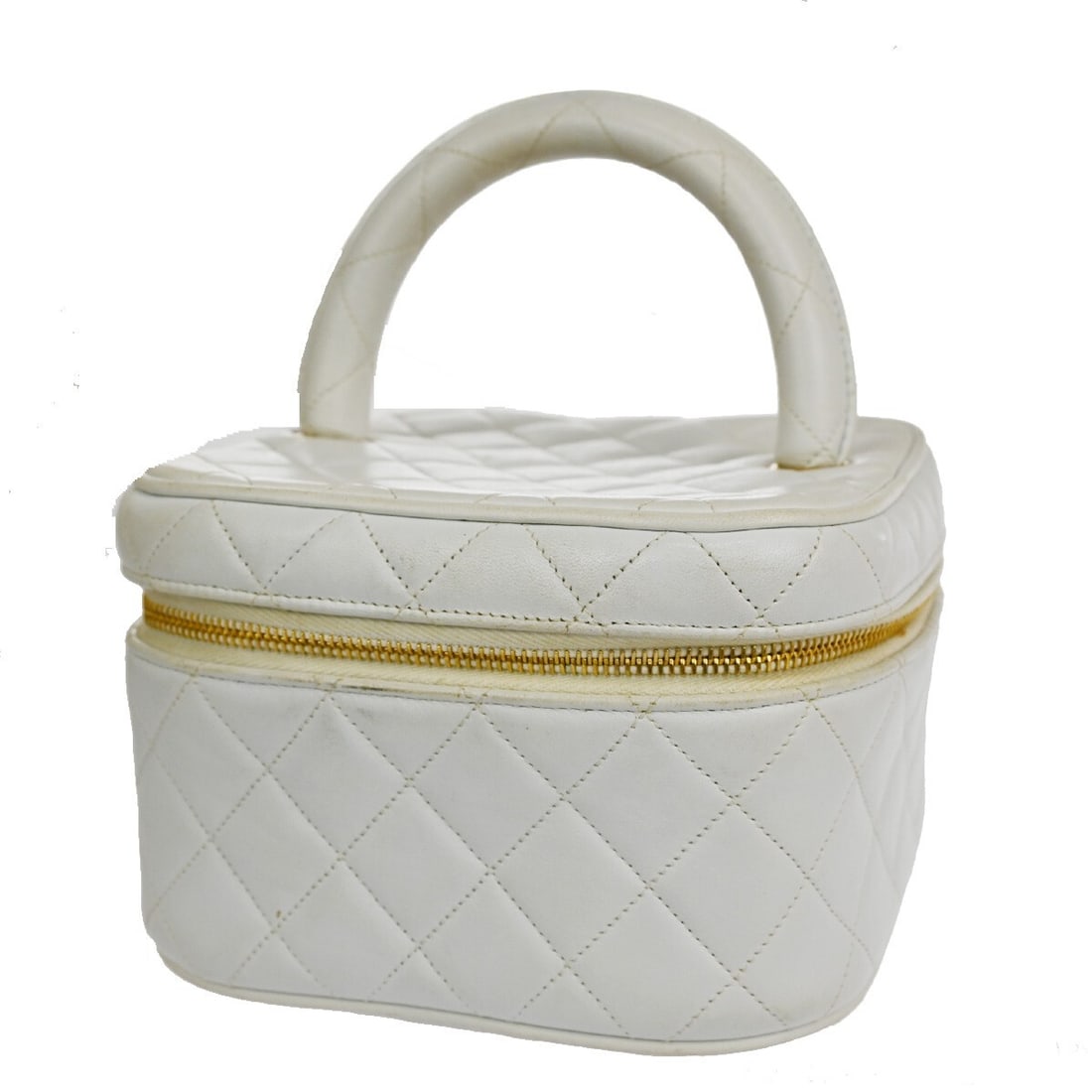 Classic Vanity Case Handbag in White Leather by Chanel (1 of 1)