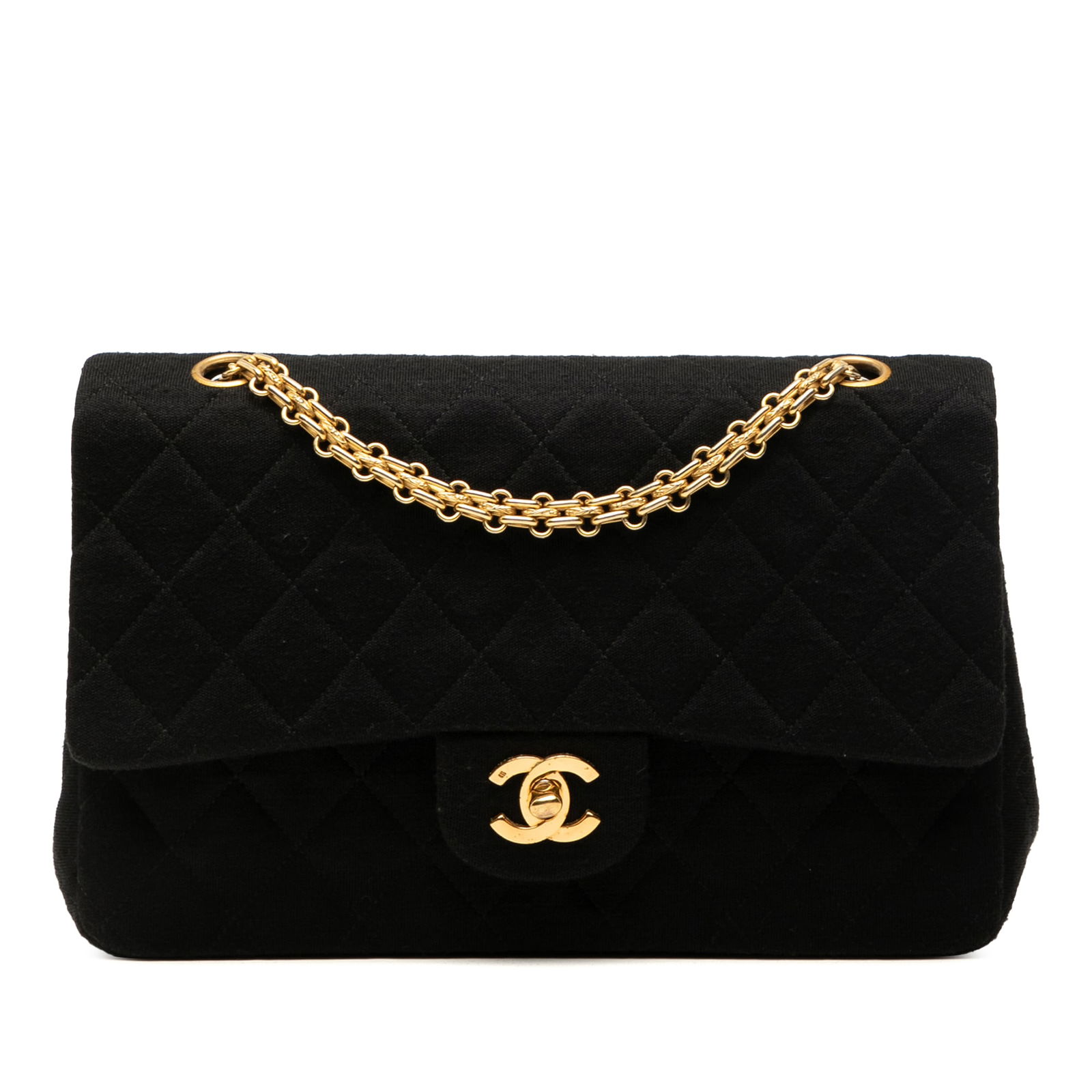 Chanel Medium Classic Jersey Double Flap Bag with Gold Tone Chain (1 of 8)