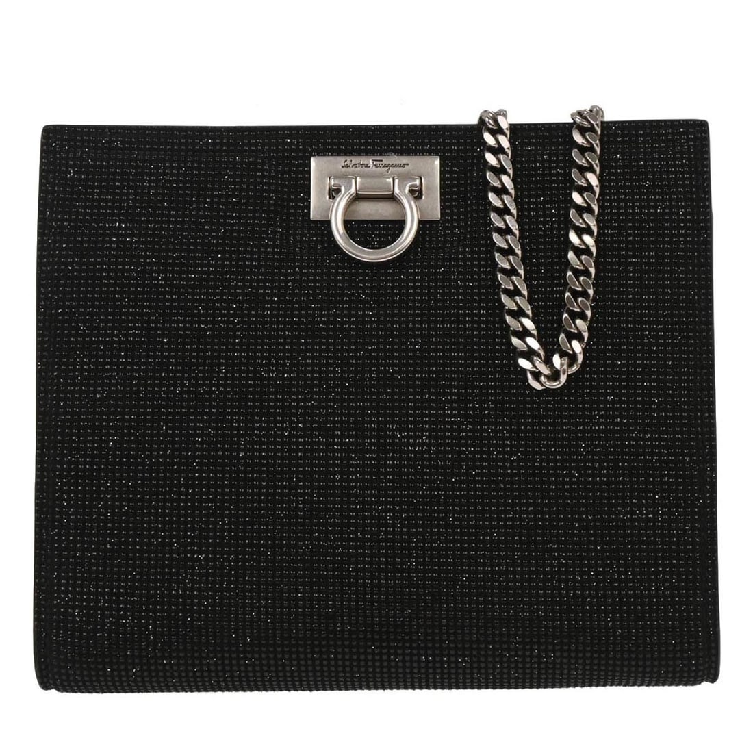 Black Leather Gancini Beaded Chain Small Shoulder Bag by Salvatore Ferragamo (1 of 9)