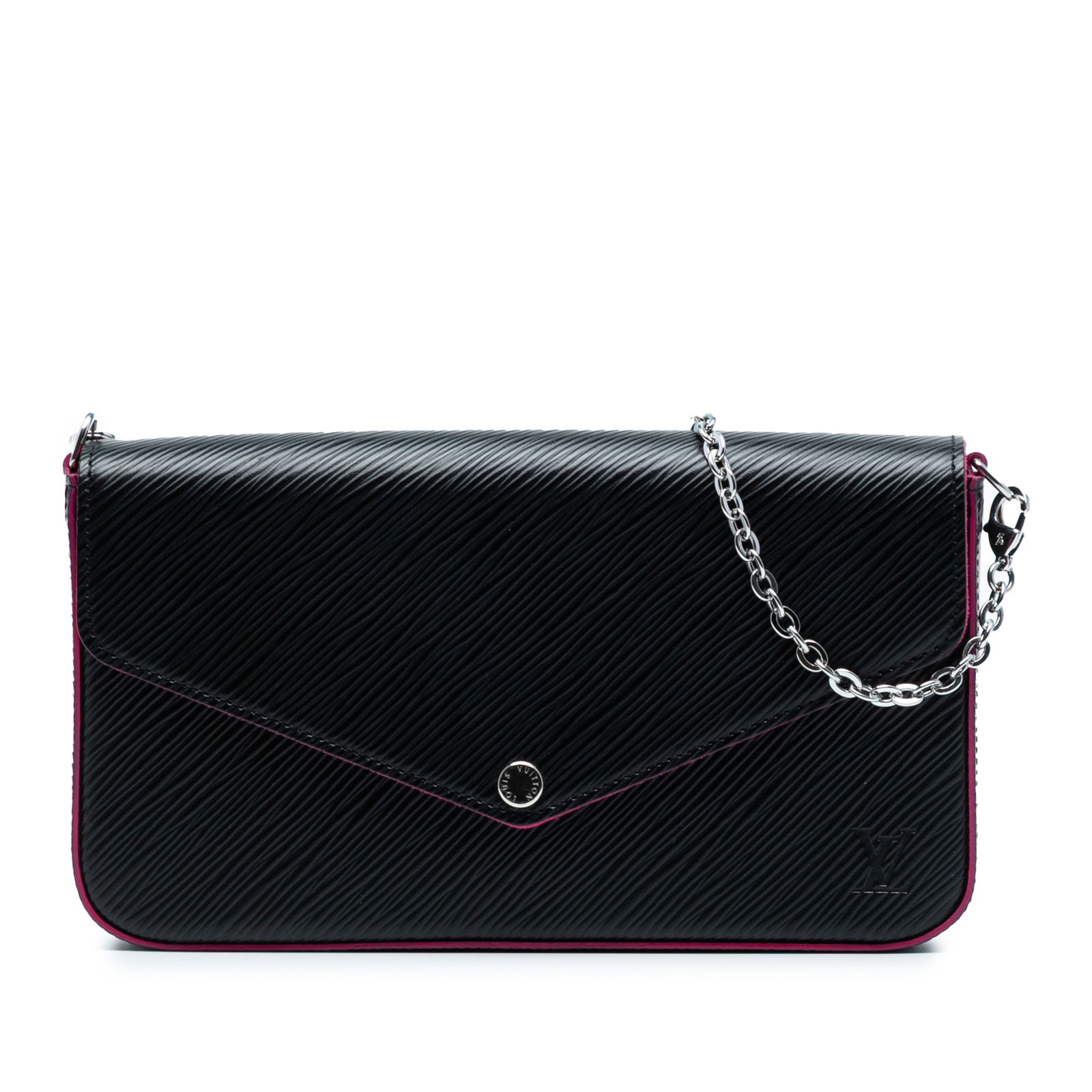 Louis Vuitton Epi Pochette Felicie Black Leather Bag with Chain Strap: Louis Vuitton Epi Pochette Felicie Black Leather Bag with Chain Strap The Louis Vuitton Epi Pochette Felicie is a stylish and functional bag crafted from durable epi leather. It features a detachable