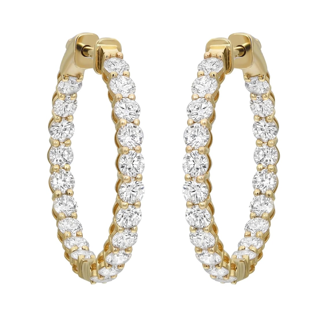 Rachel Koen 14K Yellow Gold Inside Out Diamond Hoop Earrings 2.28Cttw: Rachel Koen 14K Yellow Gold Inside Out Diamond Hoop Earrings 2.28Cttw Elevate your elegance with these exquisite Round Cut Lab Grown Diamond Inside Out Hoop Earrings, beautifully crafted in 14K yellow