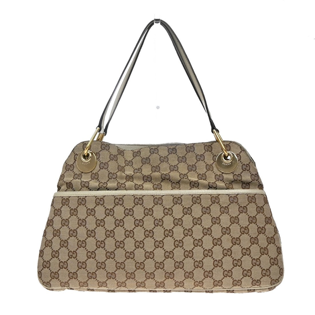 Gucci Eclipse Brown Canvas Shoulder Tote Bag: Gucci Eclipse Brown Canvas Shoulder Tote Bag This pre-owned Gucci Eclipse shoulder tote bag features a brown canvas exterior and is designed for women. The bag is in very good condition with noticeabl