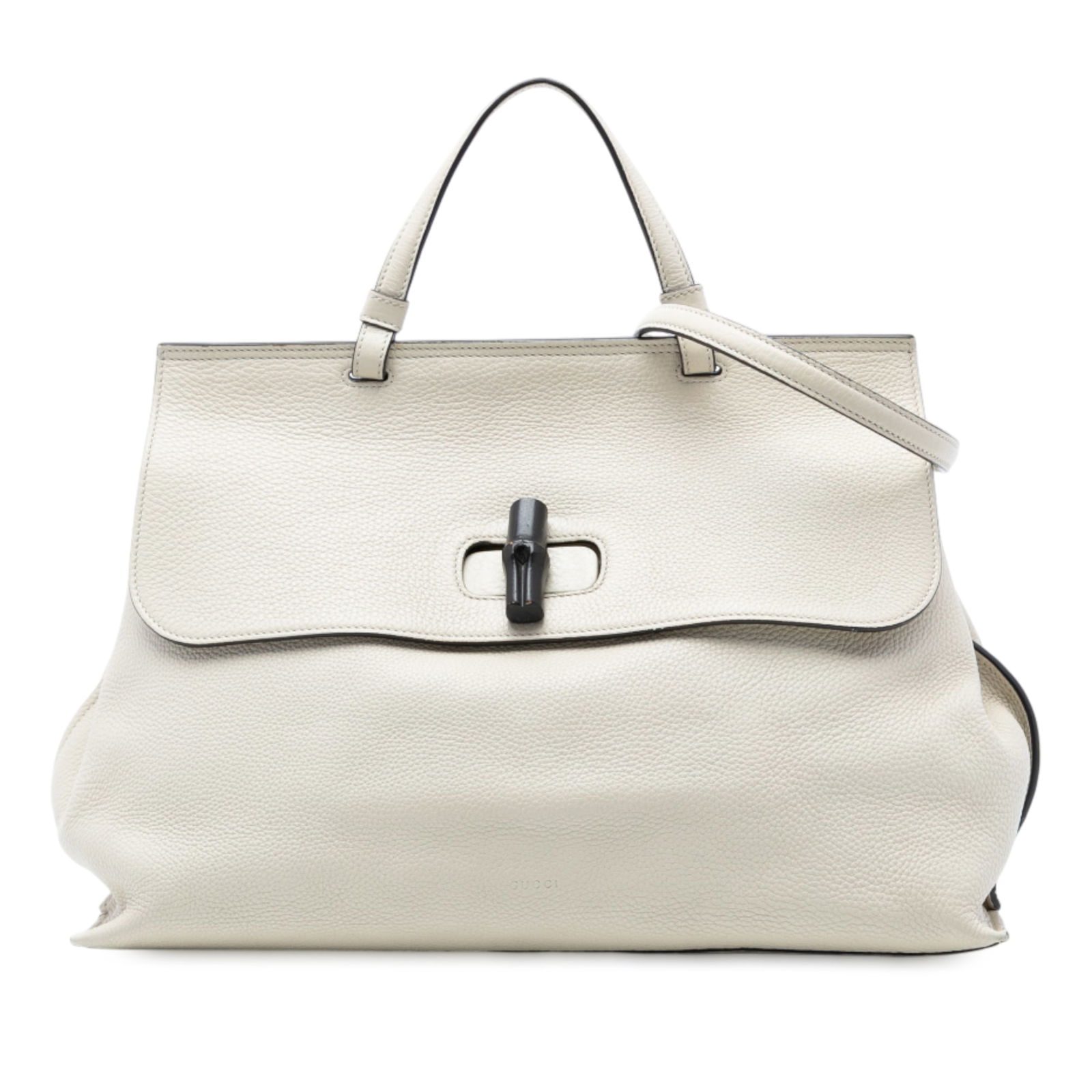 Gucci Large Leather Bamboo Daily Satchel White Italy: Gucci Large Leather Bamboo Daily Satchel White Italy The Gucci Large Leather Bamboo Daily Satchel offers a sophisticated blend of style and functionality. Crafted from premium leather, this spacious b