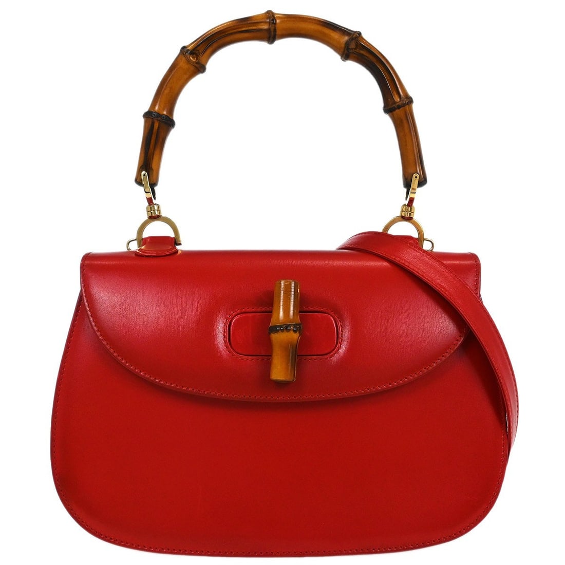 Gucci Red Bamboo 2-Way Leather Handbag 000.1781.0633 Italy (1 of 11)
