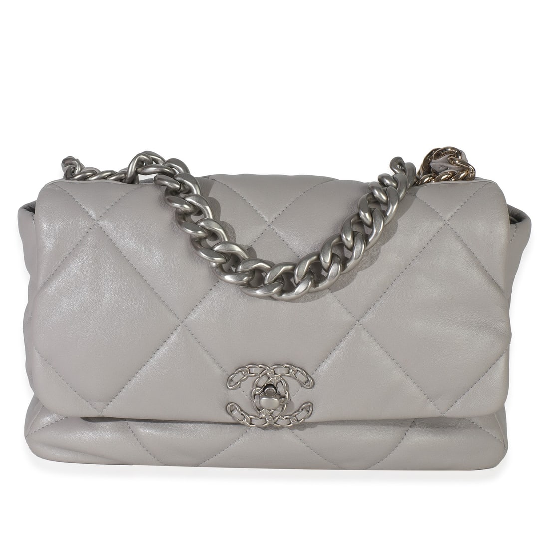 Chanel 19 Flap Bag Gray Quilted Lambskin Gold Silver-Tone Hardware (1 of 7)