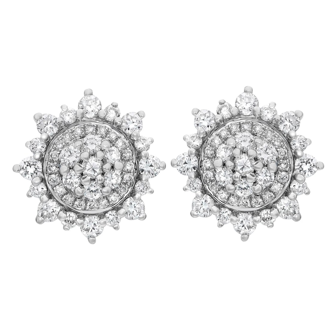 Rachel Koen 18K White Gold Flower Diamond Stud Earrings 0.87ct (1 of 4)
