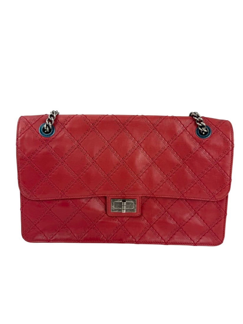 Chanel 2.55 Reissue Jumbo Flap Bag Light Red Leather: Chanel 2.55 Reissue Jumbo Flap Bag Light Red Leather Elevate your accessory game with the Chanel Calfskin CC Crave Reissue Crown Jumbo Flap Bag in a stunning light red hue. This luxurious shoulder bag