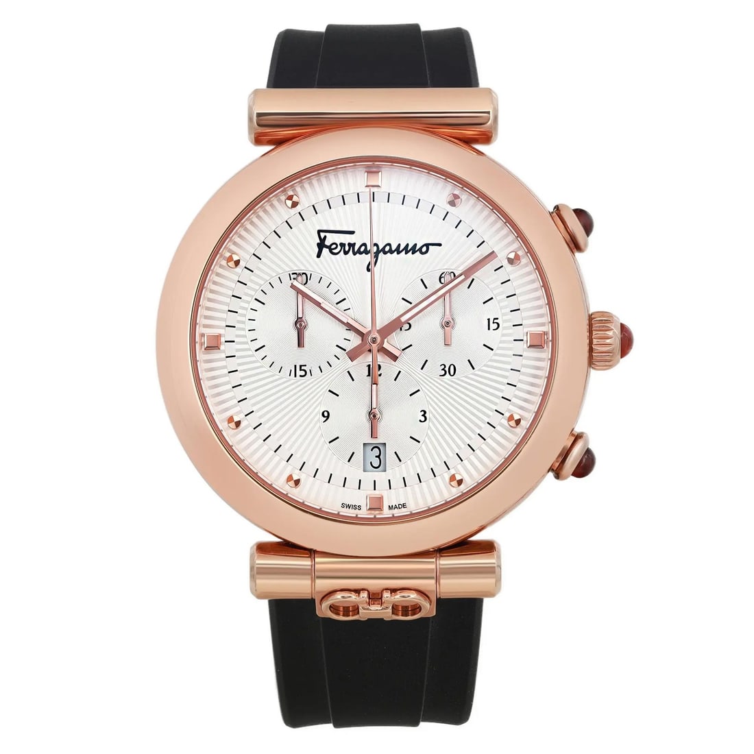 Salvatore Ferragamo Ora 40mm Silver Dial Rose Gold Women's Watch Quartz: Salvatore Ferragamo Ora 40mm Silver Dial Rose Gold Women's Watch Quartz This Salvatore Ferragamo Ora wristwatch combines elegance and functionality, designed for the modern woman. With a striking silv