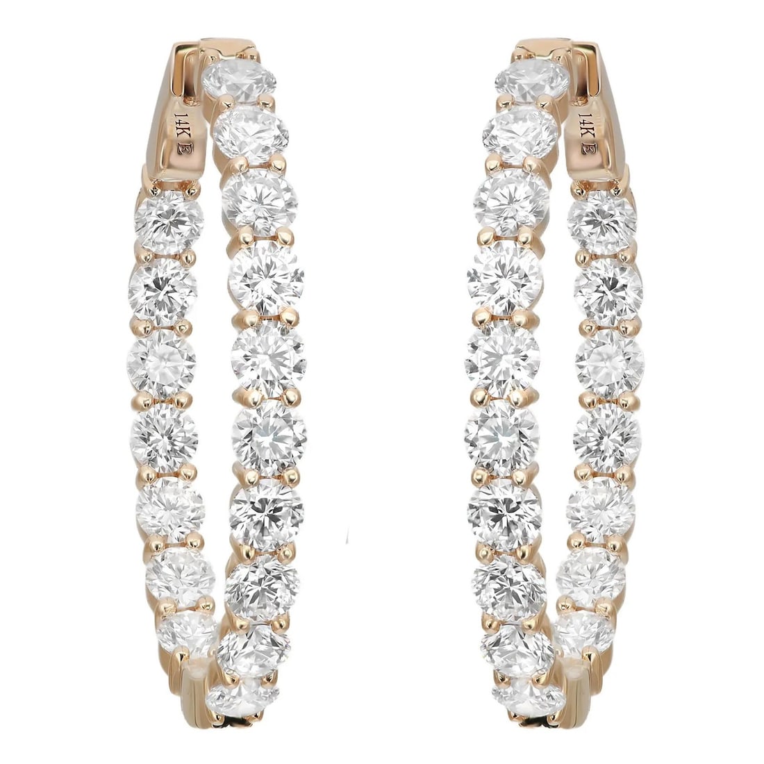 Rachel Koen 14K Yellow Gold Lab Grown Diamond Hoop Earrings 6.64 Cttw: Rachel Koen 14K Yellow Gold Lab Grown Diamond Hoop Earrings 6.64 Cttw Elevate your elegance with these stunning round cut lab grown diamond inside out hoop earrings. Expertly crafted from 14K yellow g