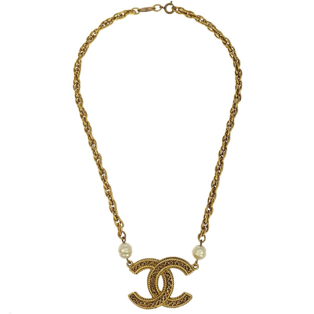 Chanel 1985 Gold-Plated CC Chain Necklace Pendant (1 of 4)