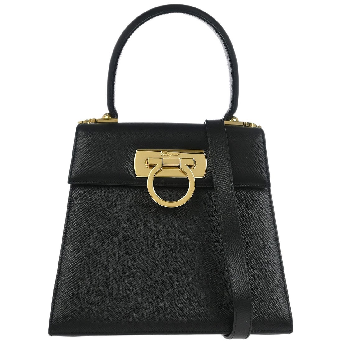Salvatore Ferragamo Black Gancini Leather 2way Top Handle Handbag (1 of 10)